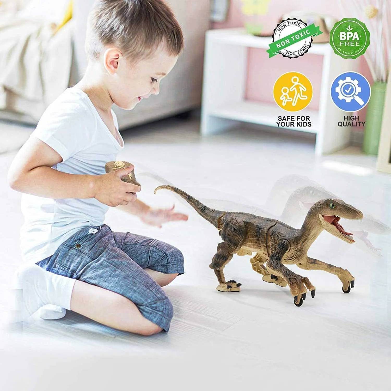 Afstandsbediening Dinosaur Toys Walking Robot Dinosaur Led Light Up Roaring 24GHz Simulation Velociraptor RC Dinosaur Toys Q08238901160