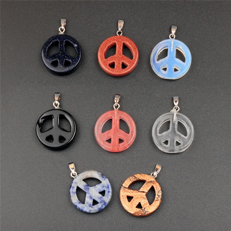 12 stks / partij Mix Kleur Rhodonite Stone Peace Sign Christmas 22mm Sieraden Hangers DIY vinden voor Armband Ketting Charms