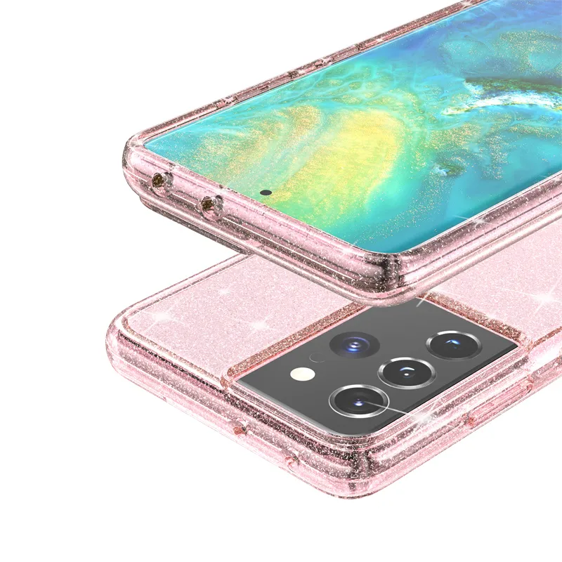 Étuis de téléphone transparents à paillettes pour Samsung Galaxy S21 Ultra S20 Plus Note 20, housse de protection blindée originale de marque de luxe