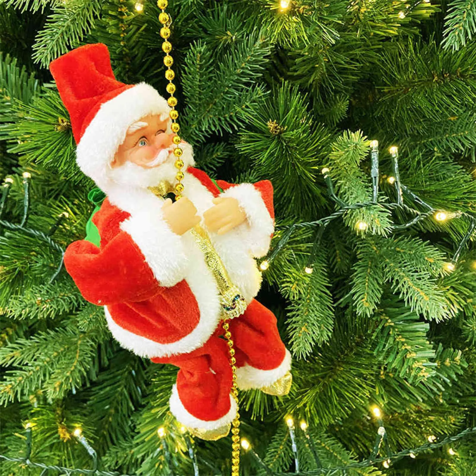 Elektryczne koraliki wspinaczkowe Święty Mikołaj z muzyką Santa Claus wspinaczka po schodach Choinki wystrój powtarzający się wspinaczka dla dzieci prezent 211104