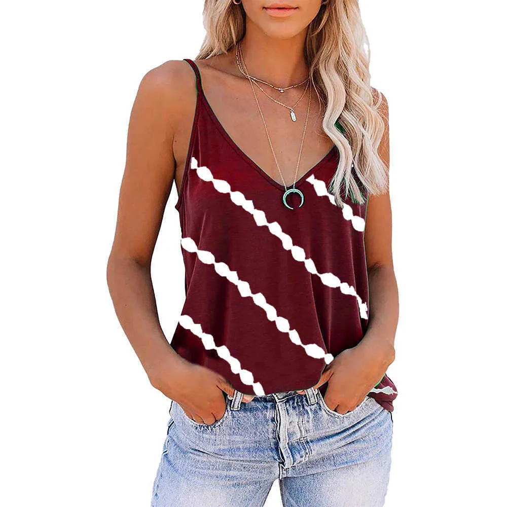 Vrouwen mouwloze spaghetti riem vest casual v-hals schuine gestreepte tank tops zomer basic losse camisole vrouwelijke plus size S-5XL 210526