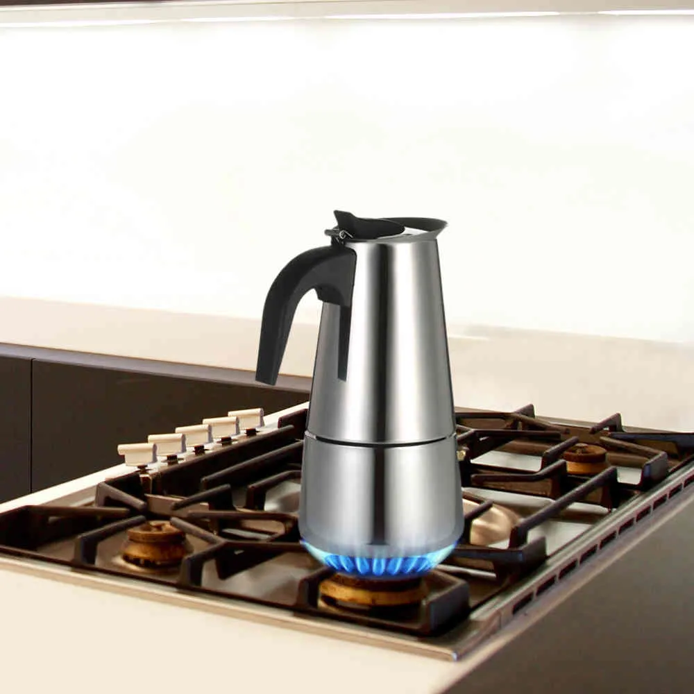 2 - 6 Cups Stainless Steel Moka Coffee Maker Mocha Espresso V60 Latte Stovetop Filter Coffee Pot barista milk pitcher Tools 210408193e