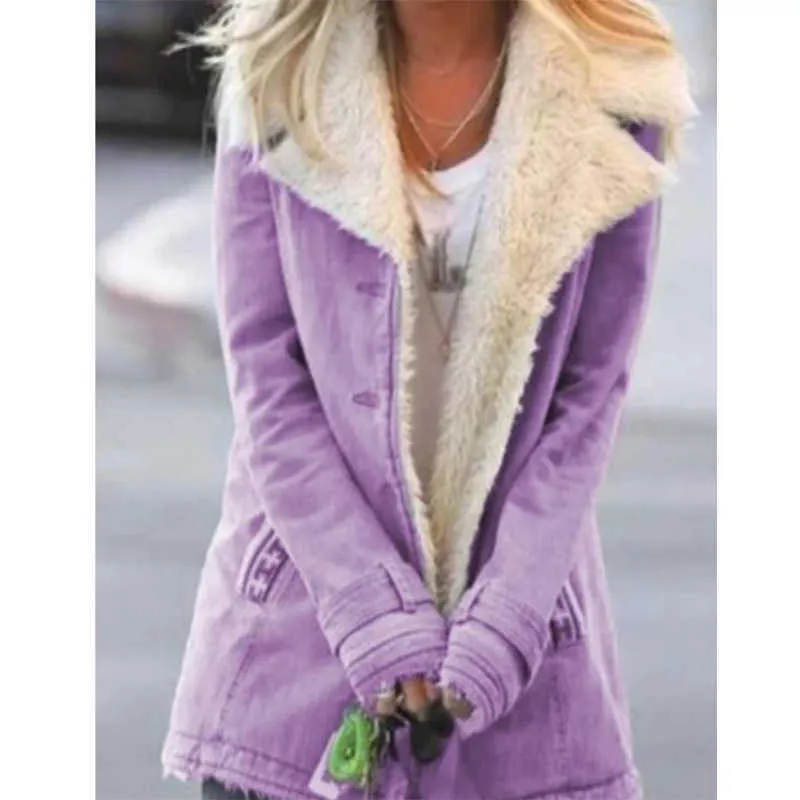 겨울 플러스 사이즈 여성 재킷 가을 주머니 레트로 코트 패션 솔리드 컬러 캐주얼 트렌드 스트리트 스타일 210914
