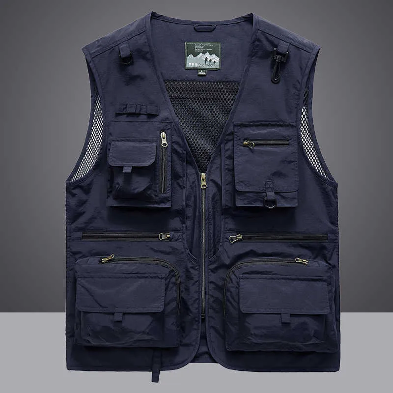 Été hommes déchargement tactique gilet manteau décontracté hommes pographe gilet maille travail sans manches veste outils poche 5XL 210923