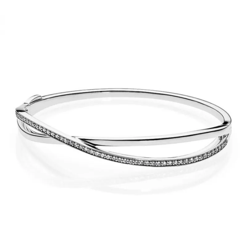 High Polonais 100% 925 Silver Sterling Sparkbone Heart Bangle Women Fashion Wedding Engagement Bijoux Accessoires 242U