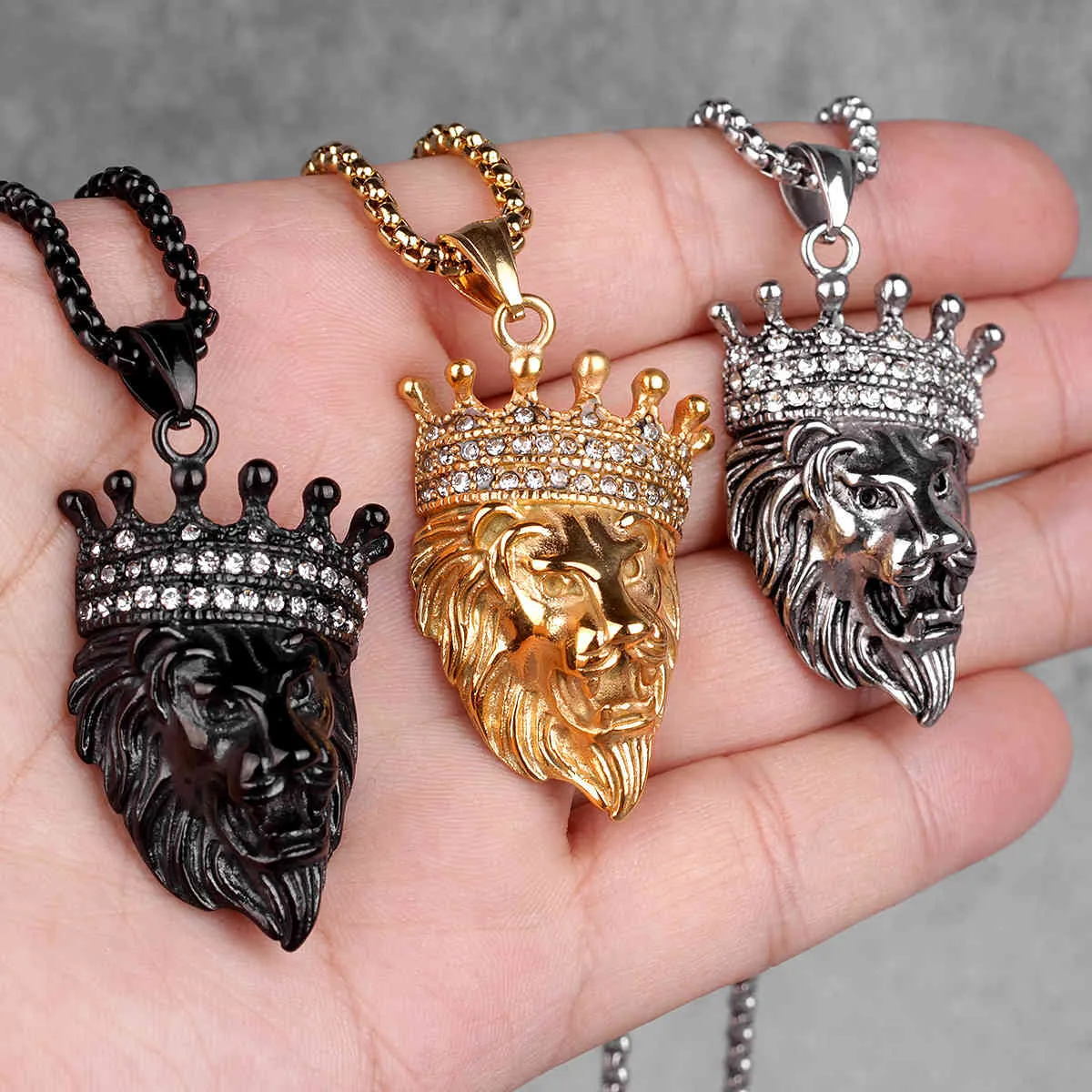 Colliers longs avec pendentifs en forme d'animaux du roi Lion pour hommes, chaîne Hip Hop pour garçons, en acier inoxydable, bijoux créatifs, cadeau entier