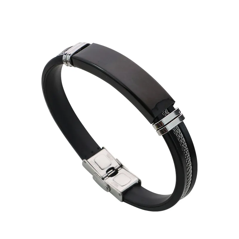 Uomo non falso new hot fashion charms Bracciali adulti femmina maschio nero Regolabile da uomo Cinturino sportivo in silicone Polsino in acciaio inossidabile Braccialetti uomo Donna