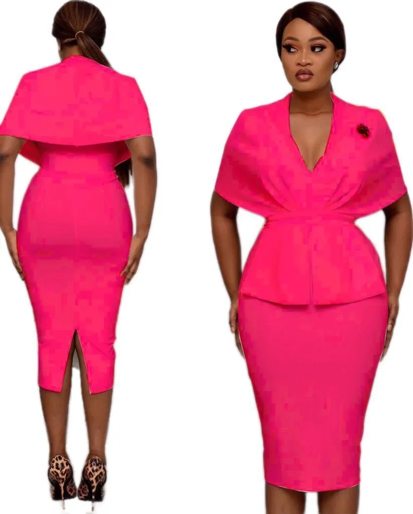 여성 슬림 드레스 우아한 바디 콘 클래스 클래스 사무실 작업 착용 V 넥 대형 패션 Peplum 네이비 블루 화이트 3XL XXL 210416