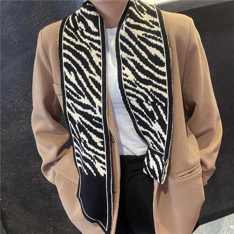 Luna&Dolphin Women Winter Scarf Warm Knitted Classic Black White Zebra Striped Plaid Soft Woolen Tippet Pashmina Blanket Shawl Q0828