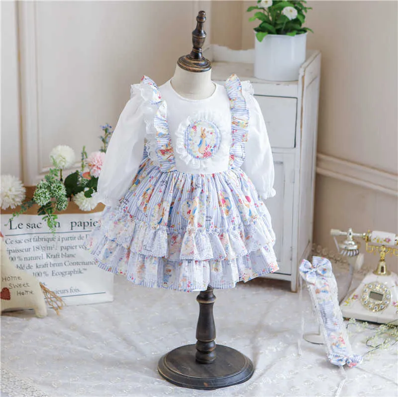 Tjej Spanska Princess Dresses Baby Turkiet Boutique Ball Gown Toddler 1: a Böbler Baptism Party Dress Spädbarn Skriv ut Vestidos 210615
