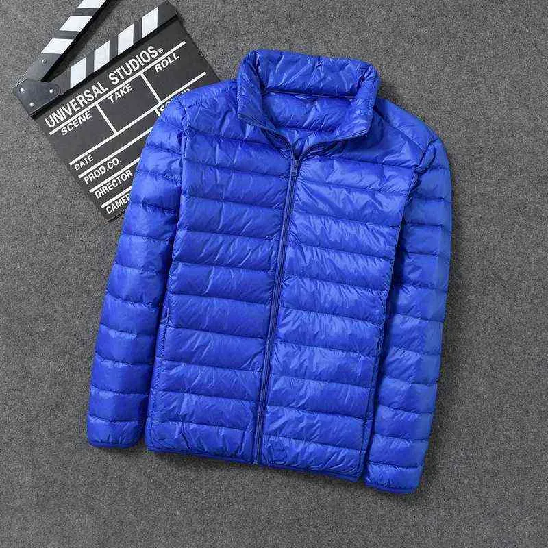 Höst Winter Down Jacket Män Casual Stand Collar Ultra Light Parka Coat Portable Outwear Windproof White Duck Down Jacket 4XL Y1103