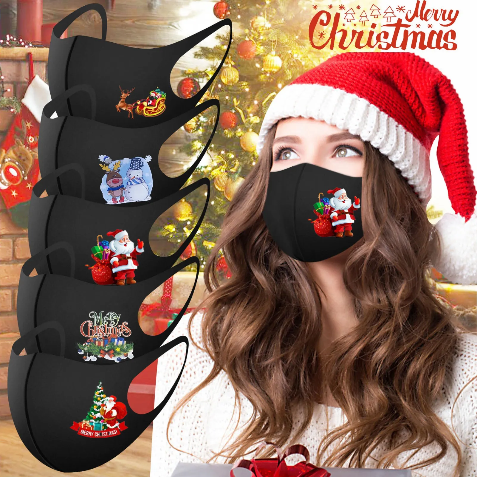 أقنعة قطن من الحرير الجليد عيد الميلاد 3D Waterproof Winter Santa قناع للبالغين والأطفال