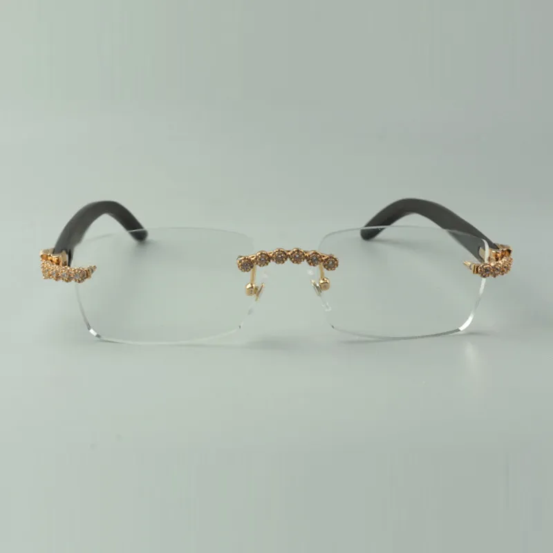 Óculos de designer bouquet diamante armações 3524012 com hastes de madeira preta e lente de 56 mm para unissex172L