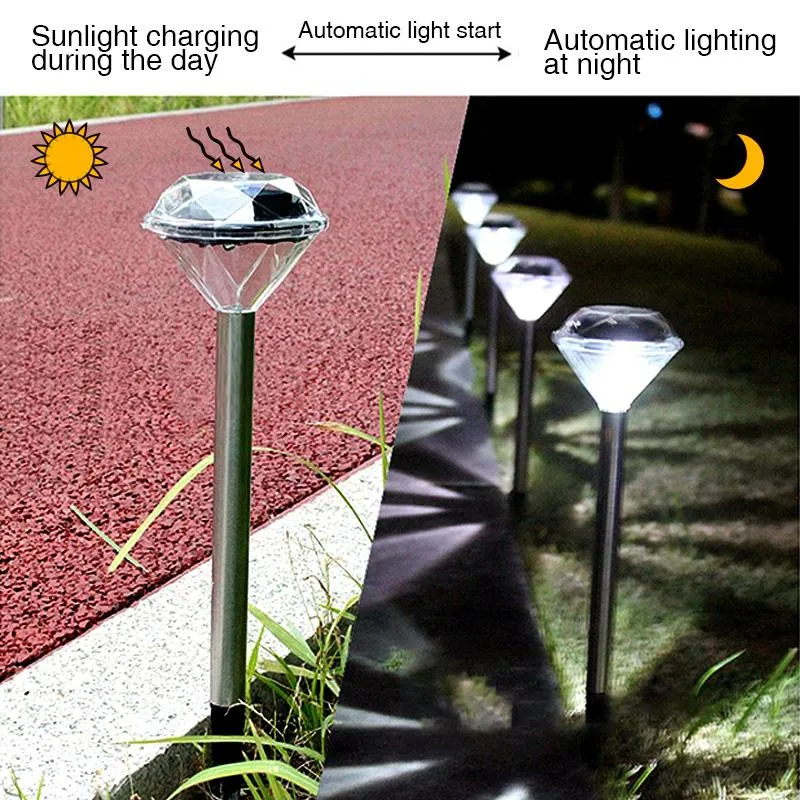 4 8 pçs em forma de diamante solar led gramado luz mudança de cor ao ar livre quintal jardim luzes à terra lâmpada branco quente rgb lamps3202