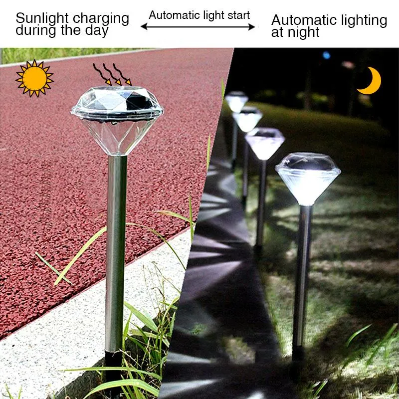 4 Diamond Shaped Solar LED Lawn Light Color Changing Outdoor Yard Garden Ground Lights Lamp White Warm RGB Lamps207G