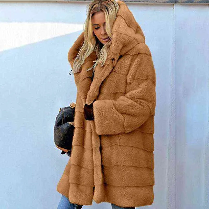 Faux Fur Jacket Women's thick Winter Coat Luxury Coats Plus Size ladies Stand Collar Long Sleeve warm fur 211220