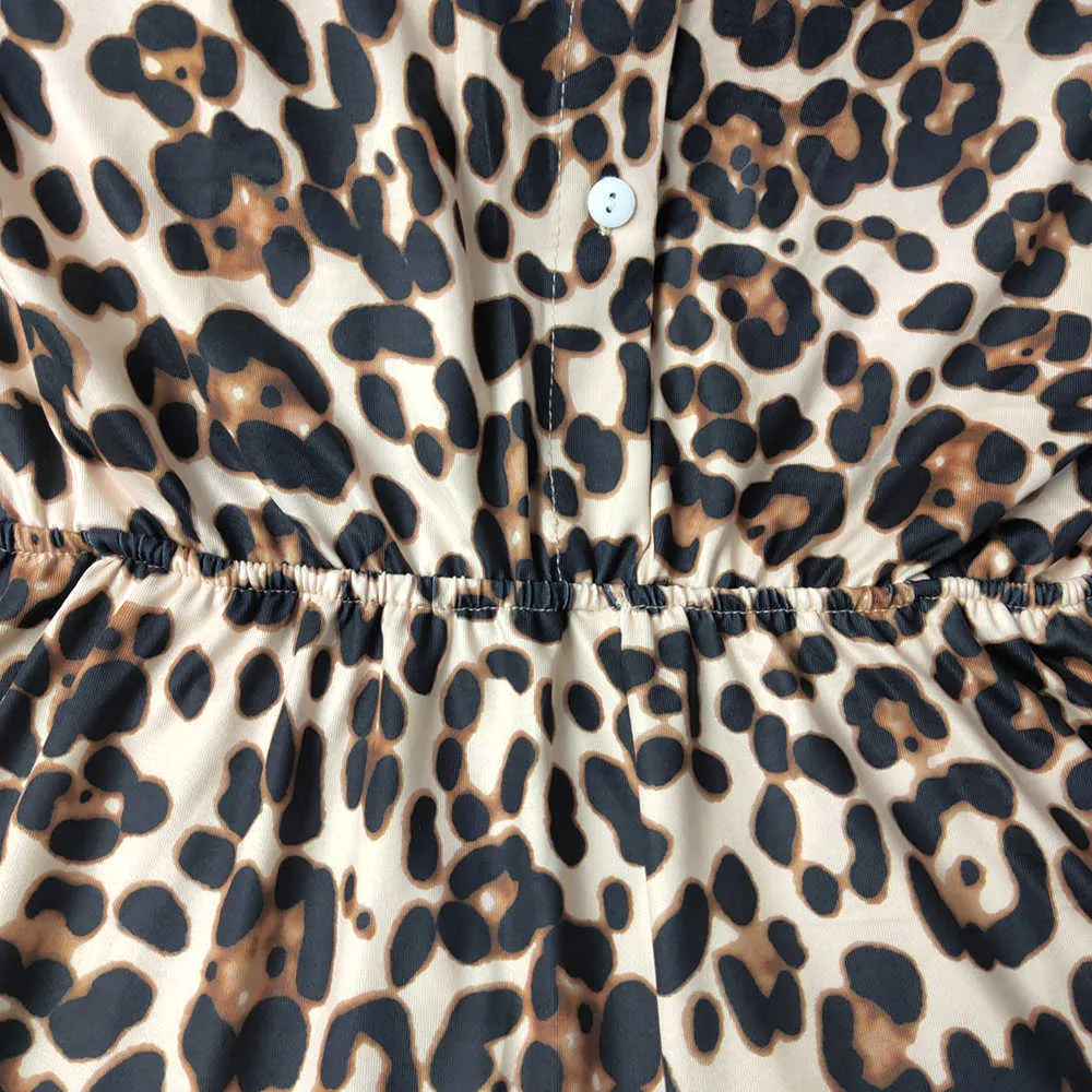 Mono y mamelucos de mujer Otoño Estampado de leopardo Manga larga Pantalones de cuerpo entero Fajas Elegantes Damas Oficina Fiesta XL 210527