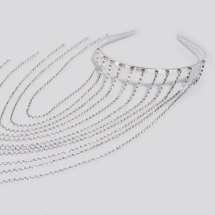 Plein strass Long gland cristal bandeau casque pour femmes Bijoux cheveux cerceau tête chaîne accessoires mariage bandeau fête Je186U