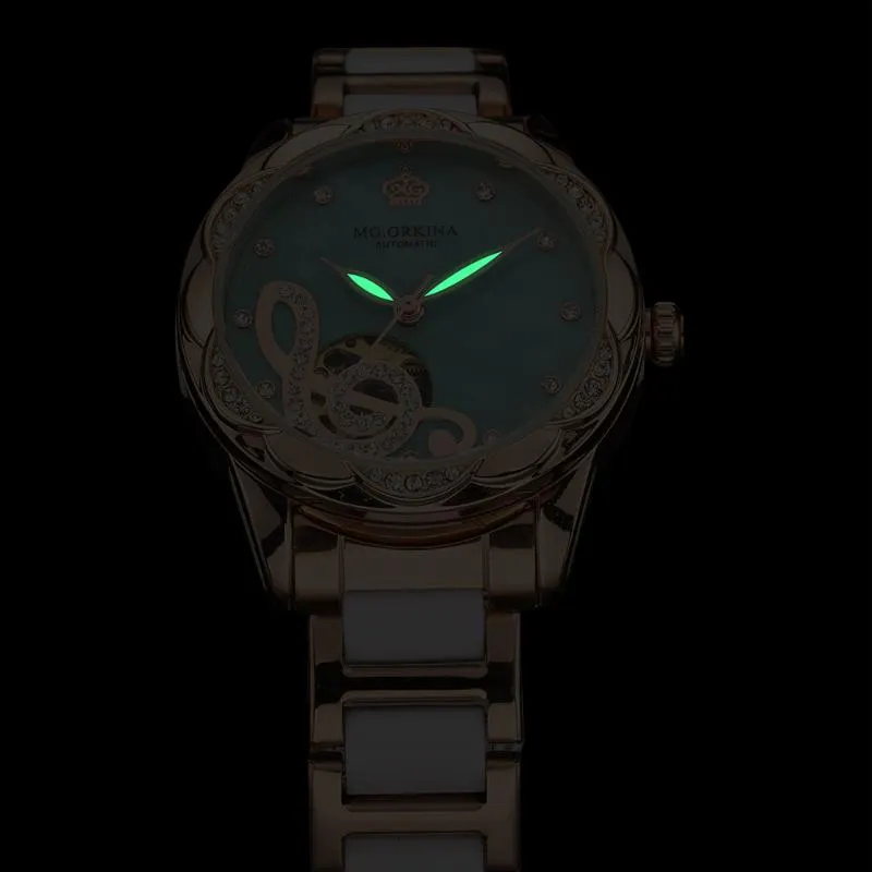 Armbanduhren Top Marke ORKINA Frauen Automatische Mechanische Uhren Edelstahl Mode Hohl Selbstaufzug Damen Leuchtende Hand272L