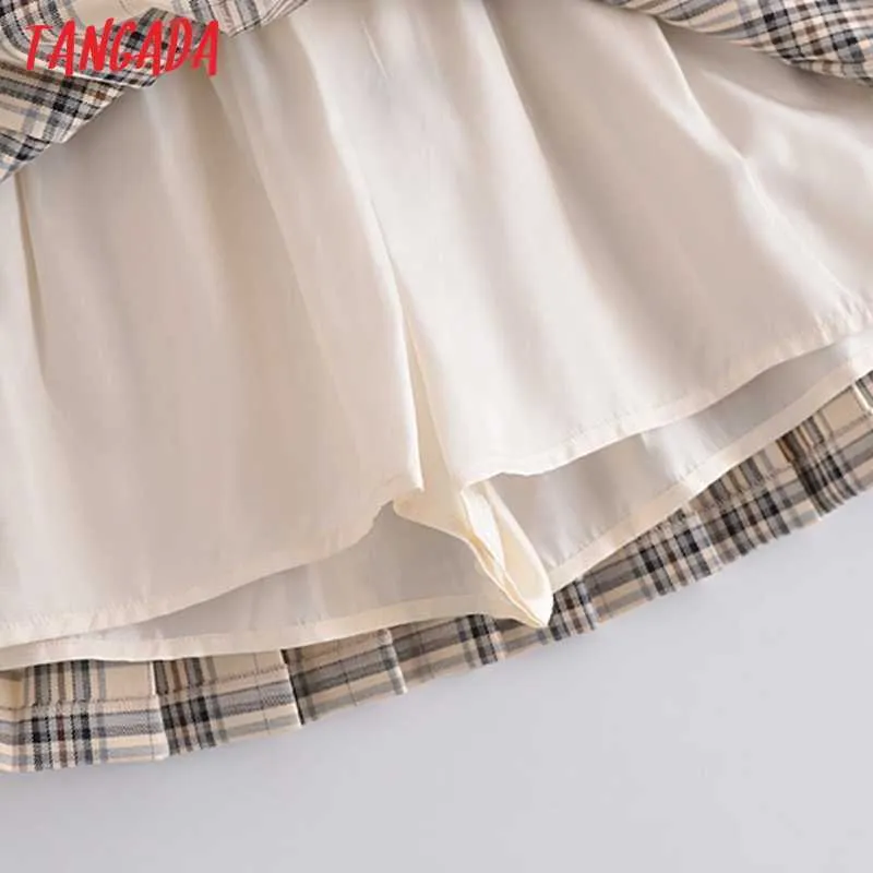 Tangada Kobiety Vintage Plaid Wzór Plisowany Spódnica Siczna Zipper Casual Kobieta 3H266 210621