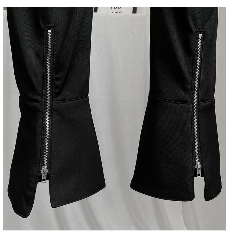 Zipper szwy Solidna czarna średnia wysoka talia Casual Micro Spodnie Mall Goth Y2K Street Style Spring GX337 210421