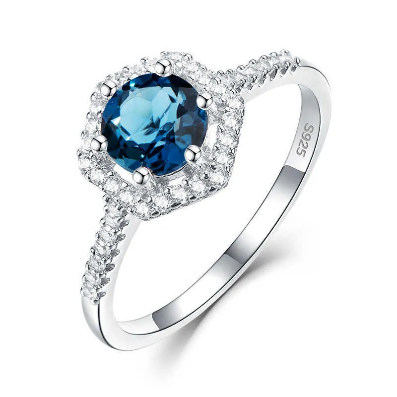 Anéis de pedra preciosa de topázio azul de Londres natural para mulheres 925 prata esterlina anel de pedra presentes de noivado joias finas 2107063987051