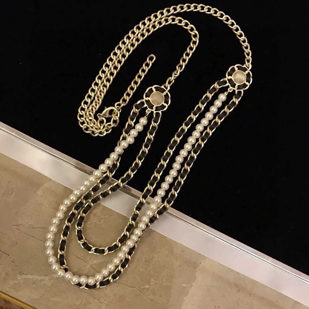 2020 marka moda dla kobiet w stylu vintage gruby łańcuch skórzany pas złoty kolor podwójny perły naszyjnik pasek grzywny biżuteria 6000641