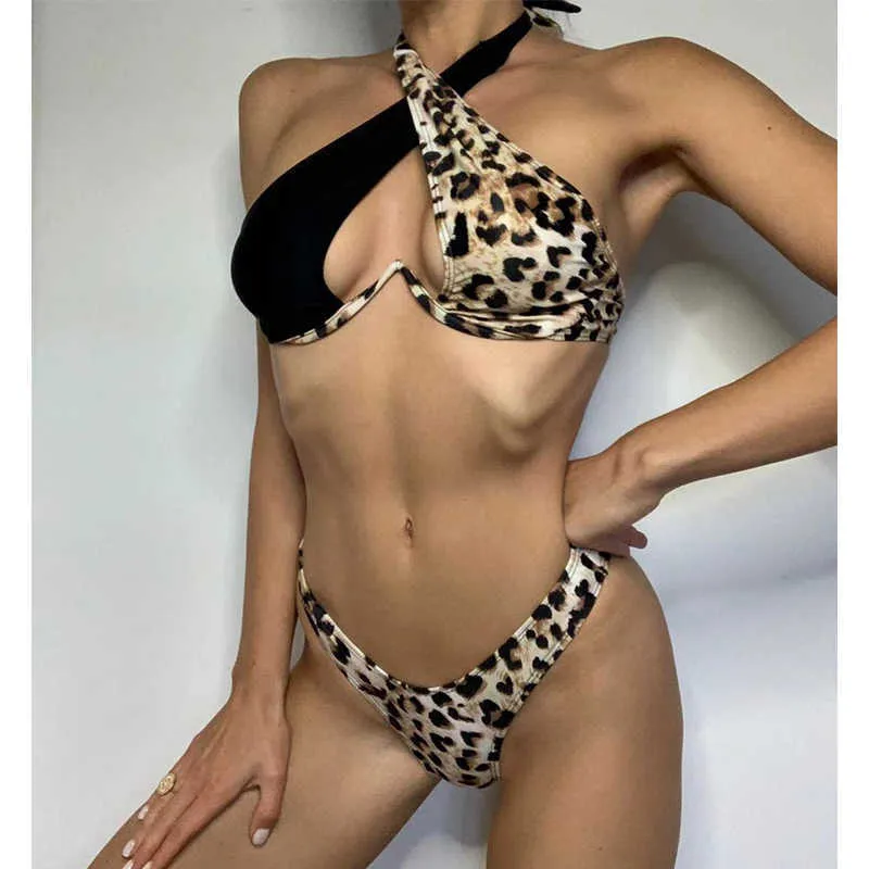 In-X bikini coupe haute 2021 maillot de bain léopard femmes Push up maillots de bain femme Sexy Halter 2 pièces ensemble imprimer maillot de bain biquini nouveau Y0820