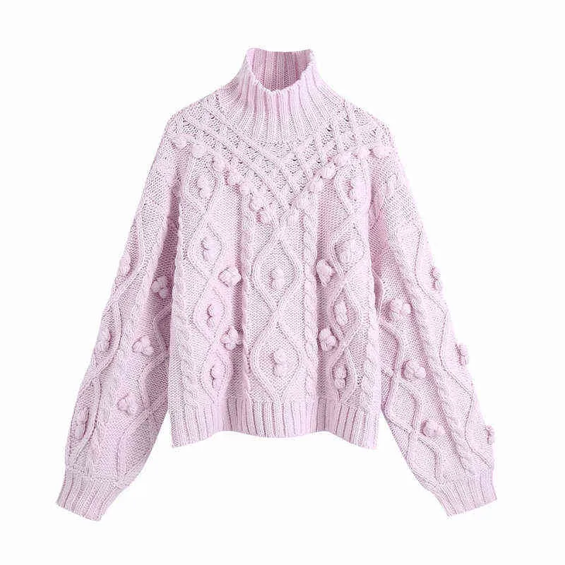 Evfer Women Winter Warm Purple Za Stickade Pullover Toppar Kvinna Casual Långärmad Ball Sticka Tjock Höst Turtleneck Sweater Chic Y1110