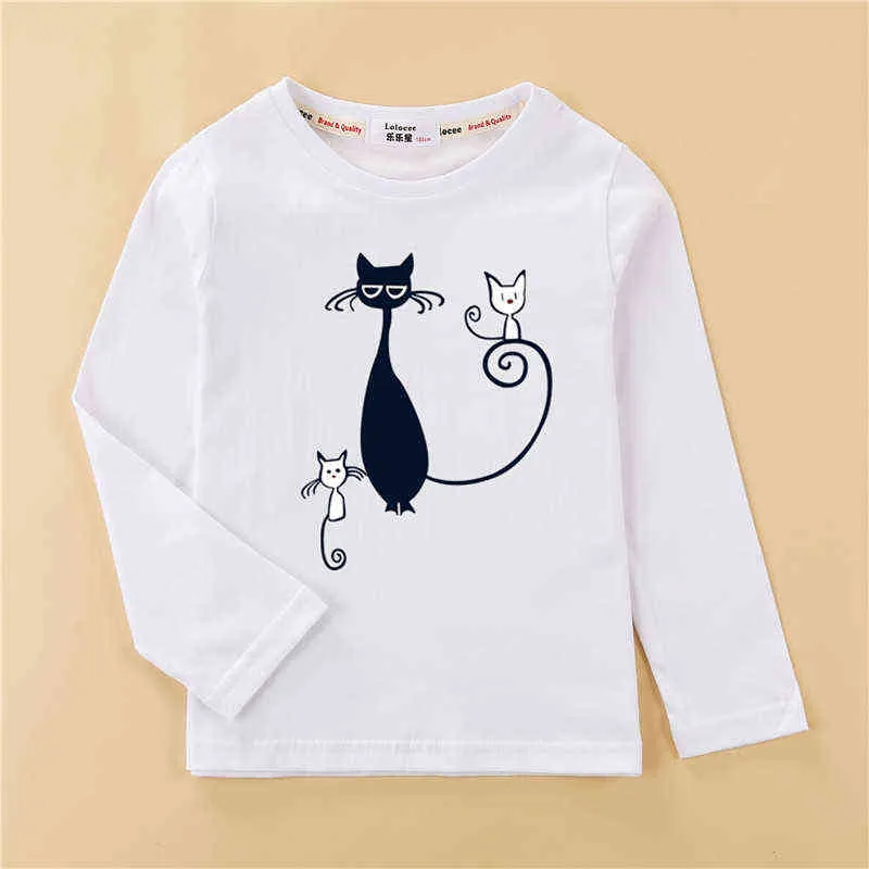 Printed tees kitten pattern girls t-shirt fashion long sleeved clothes cute cat design baby girl tops full cotton child tshirt G1224