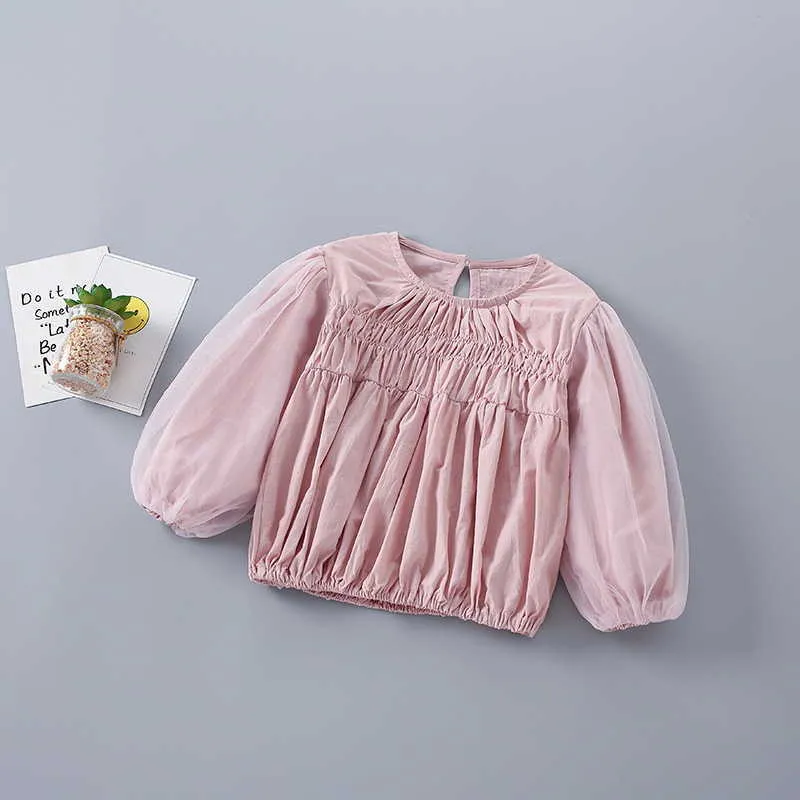 Printemps enfants filles 2 pièces ensembles blanc rose longue bouffée taille élastique chemises + Denim pantalon enfants vêtements E035 210610