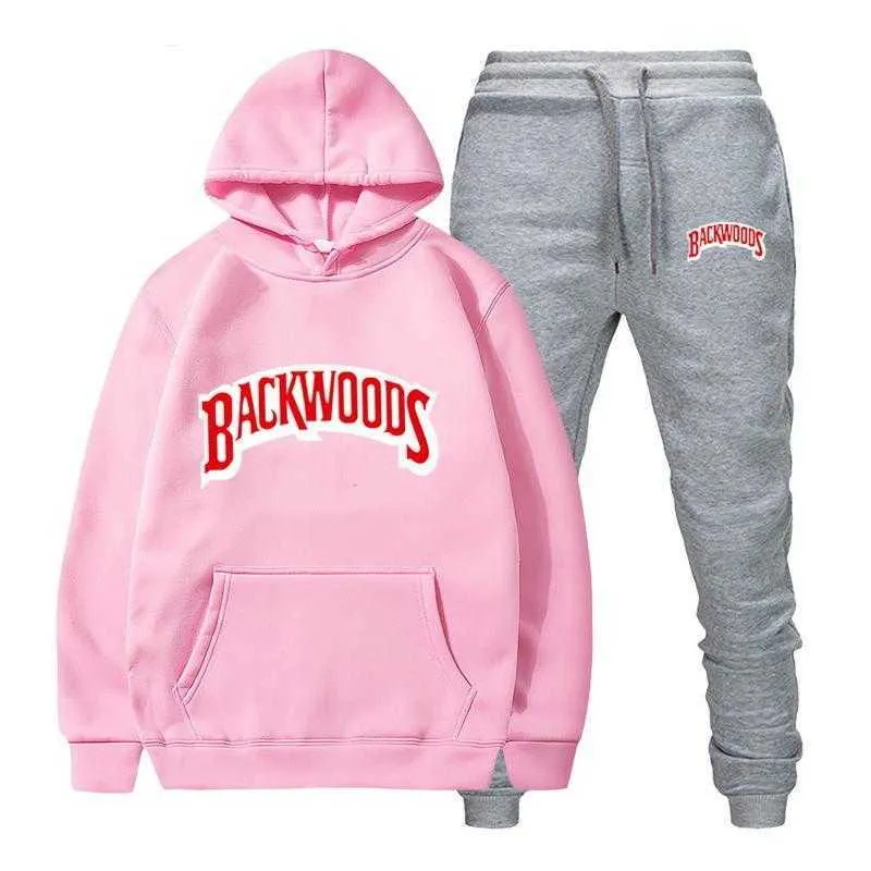 Mode Merk Backwoods Heren Set Fleece Hoodie Pant Dikke Warm Trainingspak Sportkleding Hooded Track Past Mannelijke Sweatsuit Tracksuit H0831