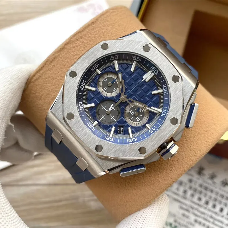 Heren luxe horloge quartz uurwerk Horloges roestvrij staal 46 mm lichtgevend waterdicht polshorloge met rubberen riem216b