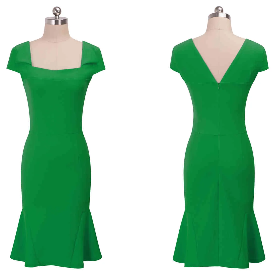 Nice-forever Sommer-Frauen-grüne Farbe Vintage-Sonnenkleider Business-Party, figurbetontes Meerjungfrau-Kleid bty455 210419