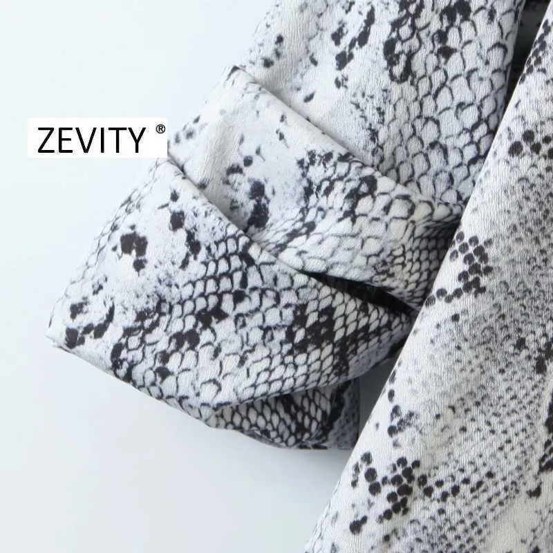 Zevity women vintage pleats sleeve snake skin print open stitch blazer female outwear retro suit office lady casual tops CT538 210603