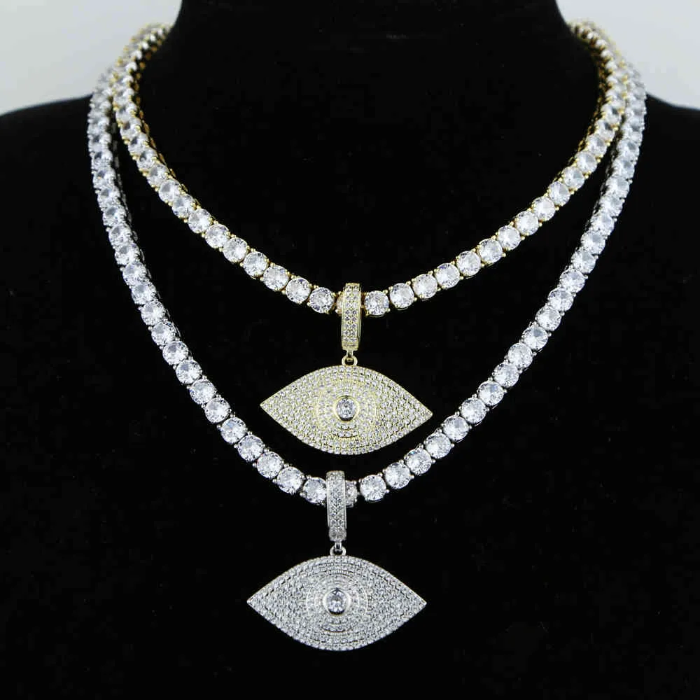 glacé bling 5A étincelles cz zircon cubique chanceux mauvais œil pendentif colliers femmes hommes chaîne de tennis chaîne de perles bijoux 210331237467266