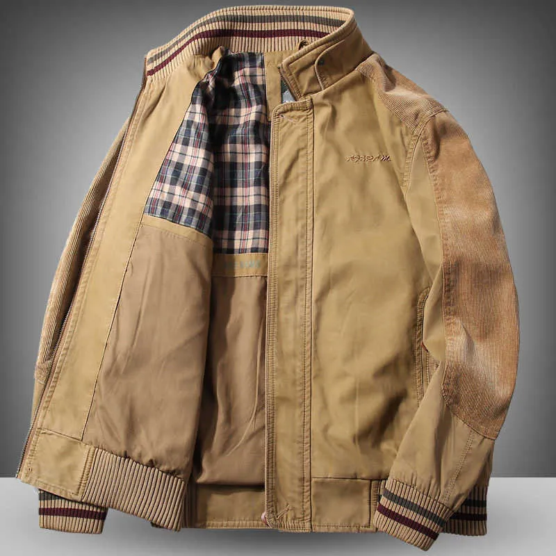 高品質のジャケットメンズ96％綿春秋緩い大きいサイズ中年のカジュアルウェア冬服210811