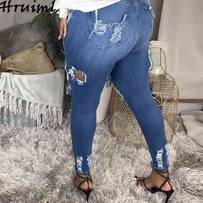 Femme pantalon patte avec fermeture éclair vente pantalon femmes décontracté bouton maigre mode trou frangé petits pieds jean 210513