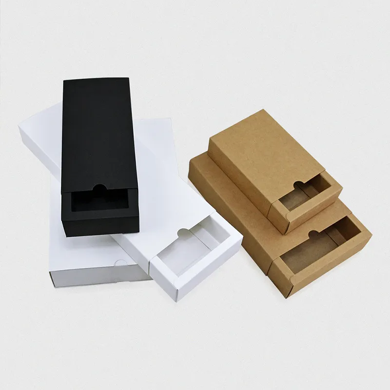 Imballaggio Scatola di cartone Regalo Kraft 1 Pz Nero Nero Imballaggio Confezione regalo Scatole cassetti in carta bianca Bomboniera delicata