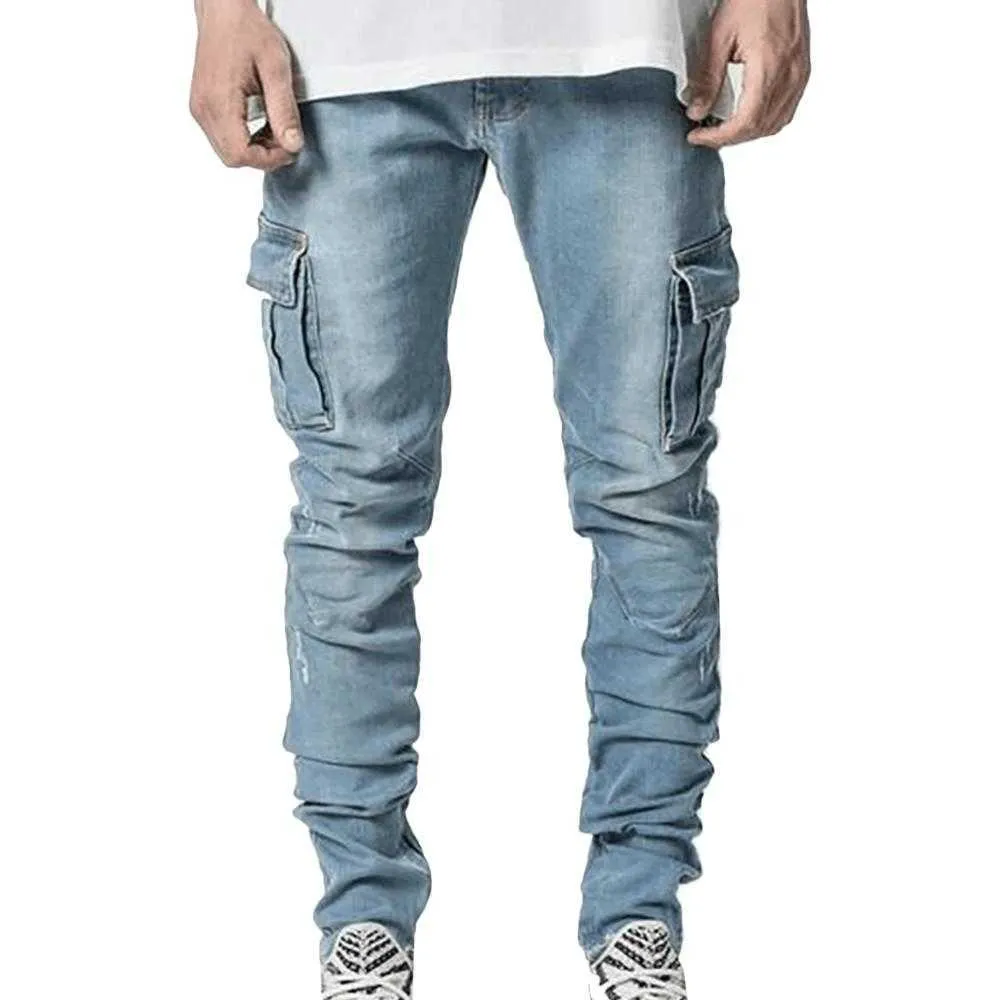 Mode skinny jeans män casual pocket penna byxor kläder jogger denim ropa hombre 210716