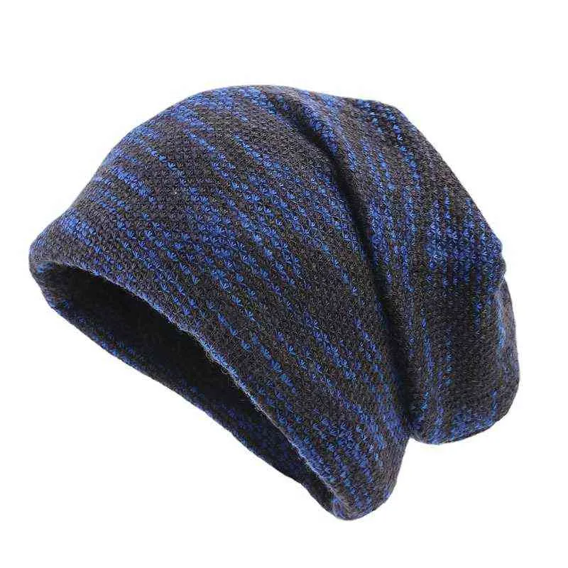 Double Fabric Winter Warmful Beanies For Women and Men Unisex Colorful cotton Skullies Winter Hat Y21111