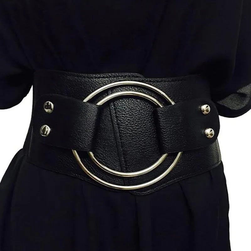 Paski Vintage szeroka talia elastyczna dla damskich rozciągliwych gorsetów metalowy metal duży pierścień damski pasek mody cummerbund pu172b