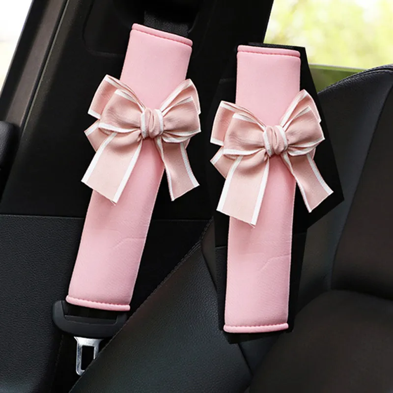 Carino Bowknot Poggiatesta universale Cuscino collo Copri cintura di sicurezza automatica Spallina Accessori auto Interni donna Rosa