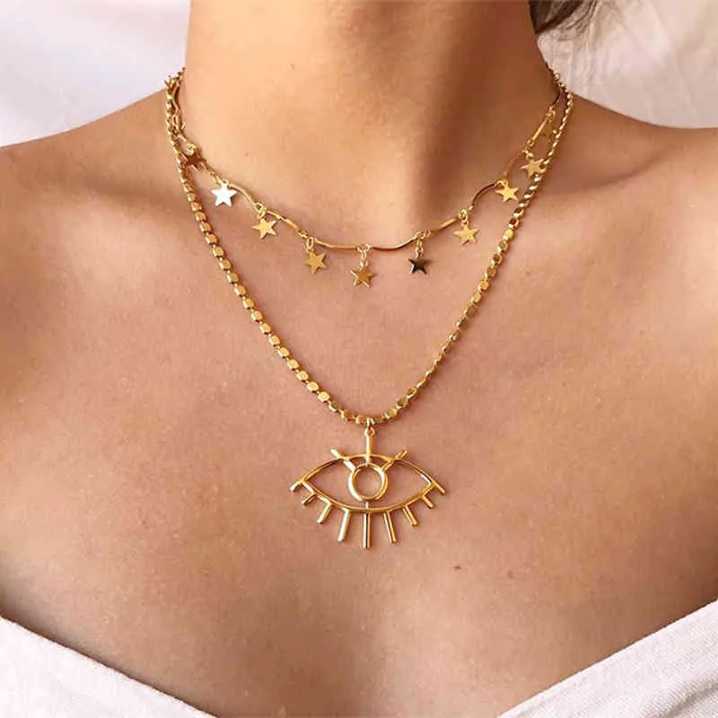 17KM bohème or étoile colliers pour femmes coeur fleur tour de cou pendentif collier ethnique multicouche femme mode bijoux