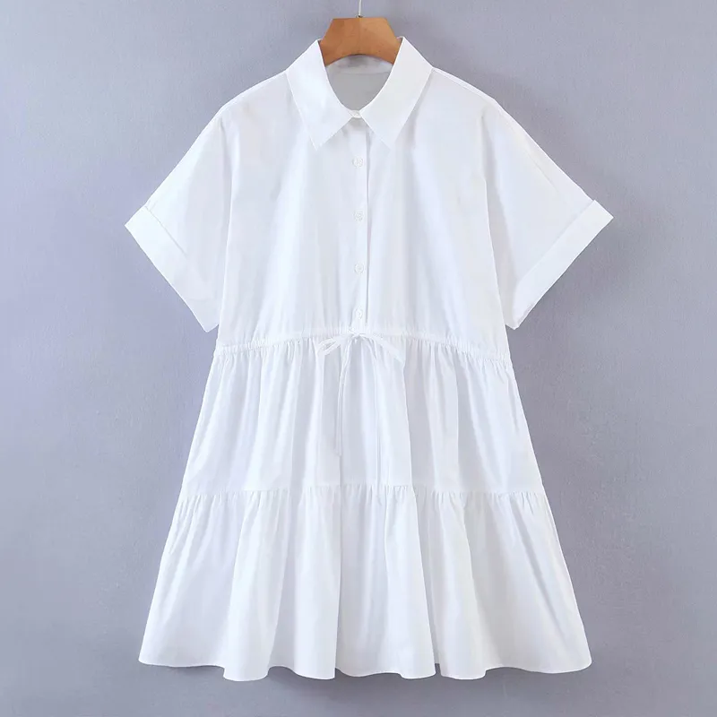 Mini camicie bianche estive da donna Abito manica corta con coulisse Papillon Moda femminile Abiti dolci Vestidos 210513