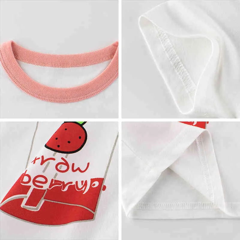 Baby Meisjes Fruit Stawberry Print T-shirts Mode Zomer Kinderen Meisje Zachte Tees Toddler Casual Kleding 2-7 Jaar 210429