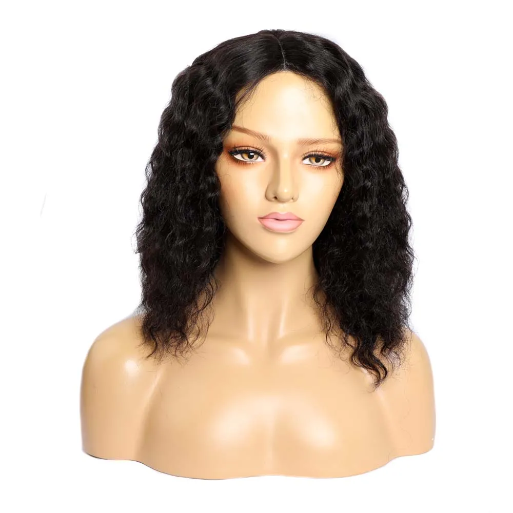 Parrucche bob brasiliane a onde profonde donne nere Parrucca riccia sintetica con colore nero naturale senza colla centrale Hairfactory diretto