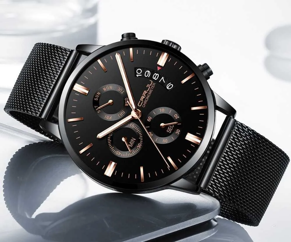 Crrju – montre-bracelet de Sport étanche pour hommes, nouvelle collection, avec bracelet Milan, chronographe de l'armée, montres à Quartz lourdes, mode masculine Cloc267N