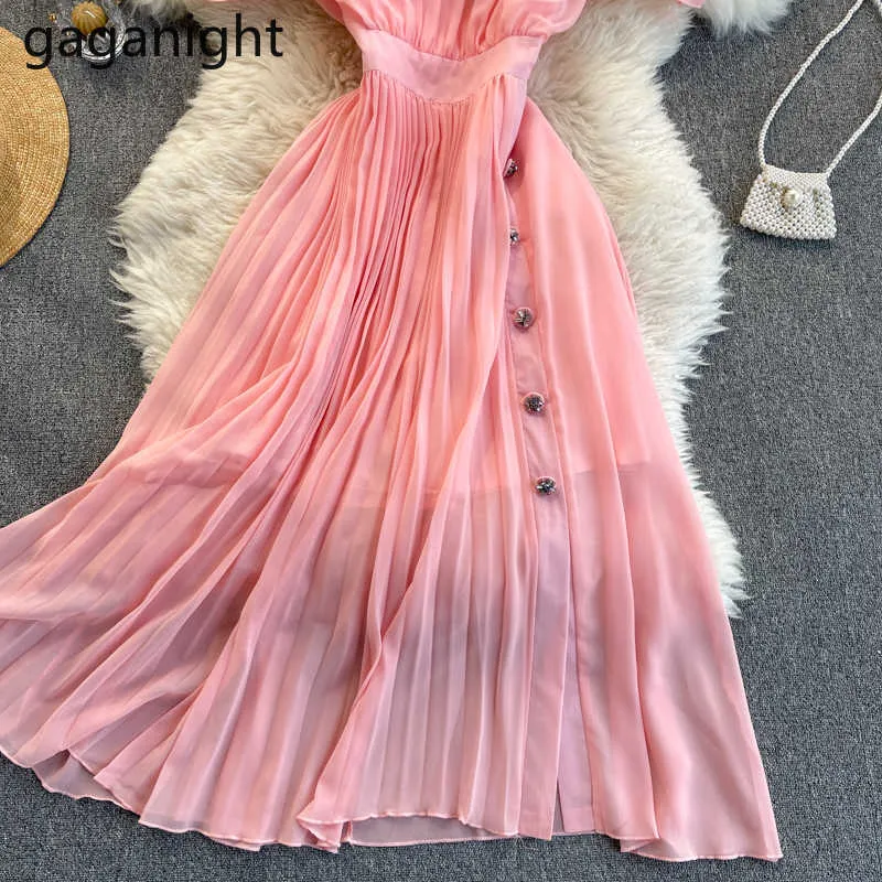 Femmes élégantes Rose Party Maxi Robe Été À Manches Courtes Robe En Mousseline De Soie Froncé Dames Vintage Banquet Bandage Robes 210601