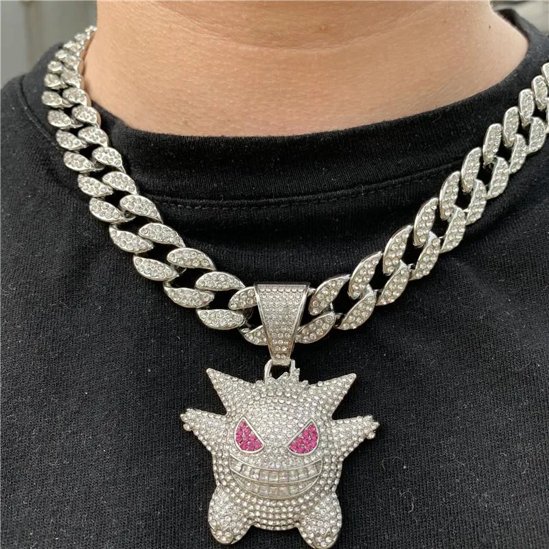 Hip Hop Iced Gengar Bling Ghost Alloy Gold Color Pendant ketting voor mannen Women sieraden met ketens kettingen297W